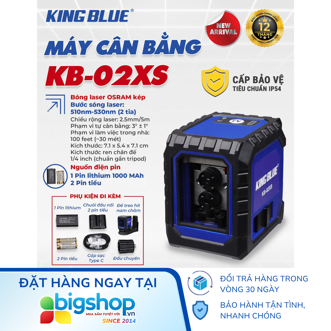 Máy cân bằng laser 2 tia xanh KINGBLUE KB-02XS