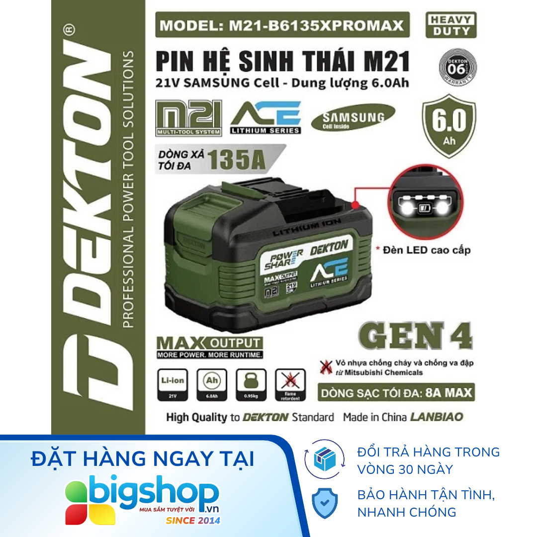 Pin 21V/6.0Ah DEKTON M21-B6135XPROMAX (15 Cells Samsung)