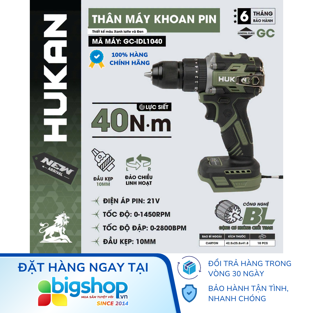 Máy khoan pin 21V HUKAN GC-IDL1040 (Lực siết 40Nm) - Thân máy