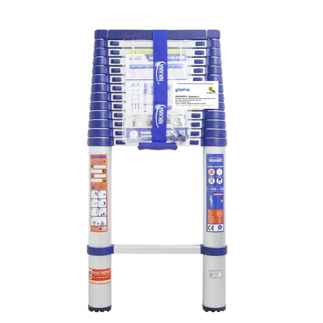 Thang nhôm rút đơn NIKAWA NK-60 (15 bậc, cao 5m8, tải trọng 150kg)