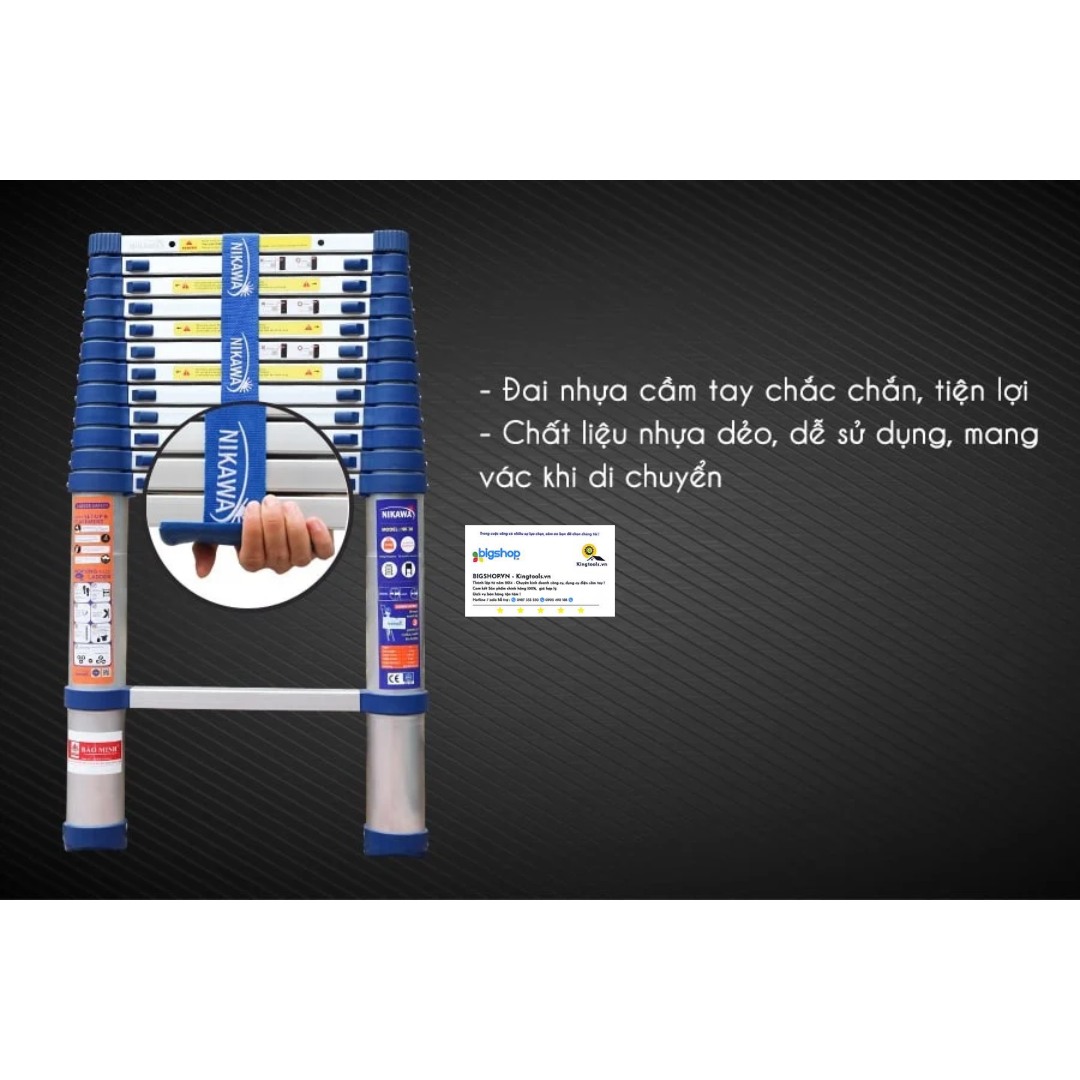 Thang nhôm rút đơn NIKAWA NK-60 (15 bậc, cao 5m8, tải trọng 150kg)