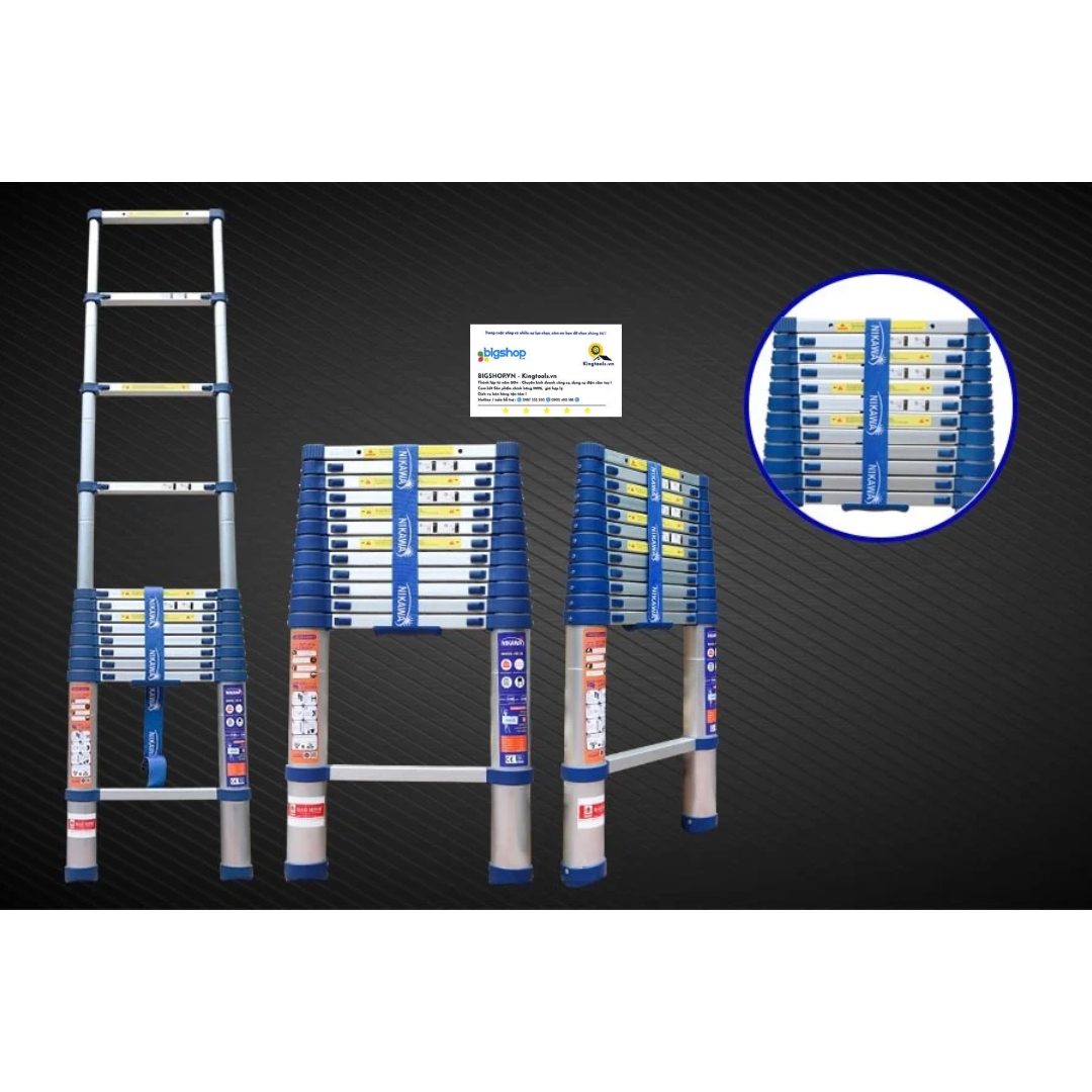 Thang nhôm rút đơn NIKAWA NK-60 (15 bậc, cao 5m8, tải trọng 150kg)