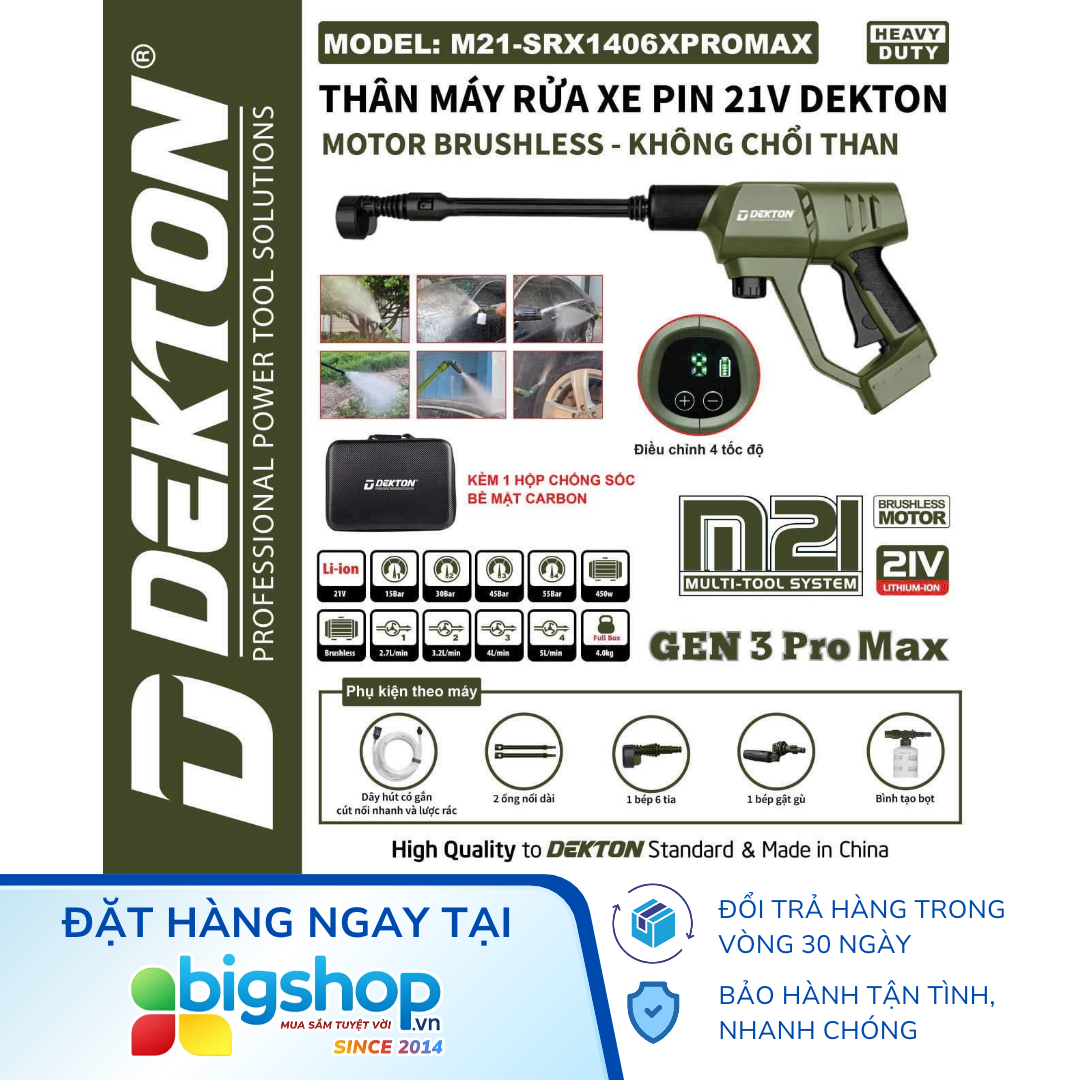 Máy rửa xe dùng pin 21V DEKTON M21-SRX1406XPROMAX (Công suất 450W)