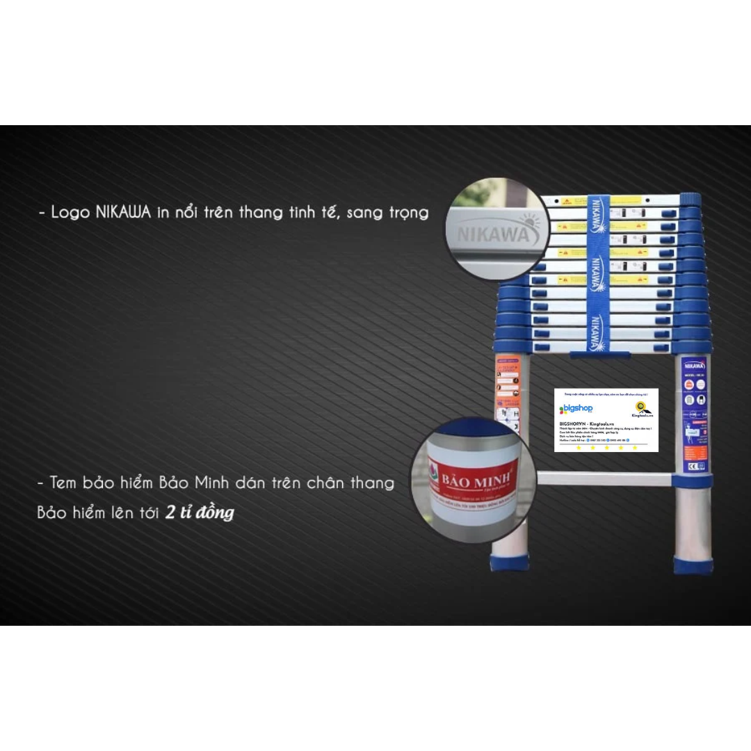 Thang nhôm rút đơn NIKAWA NK-48 (14 bậc, cao 4m8, tải trọng 150kg)