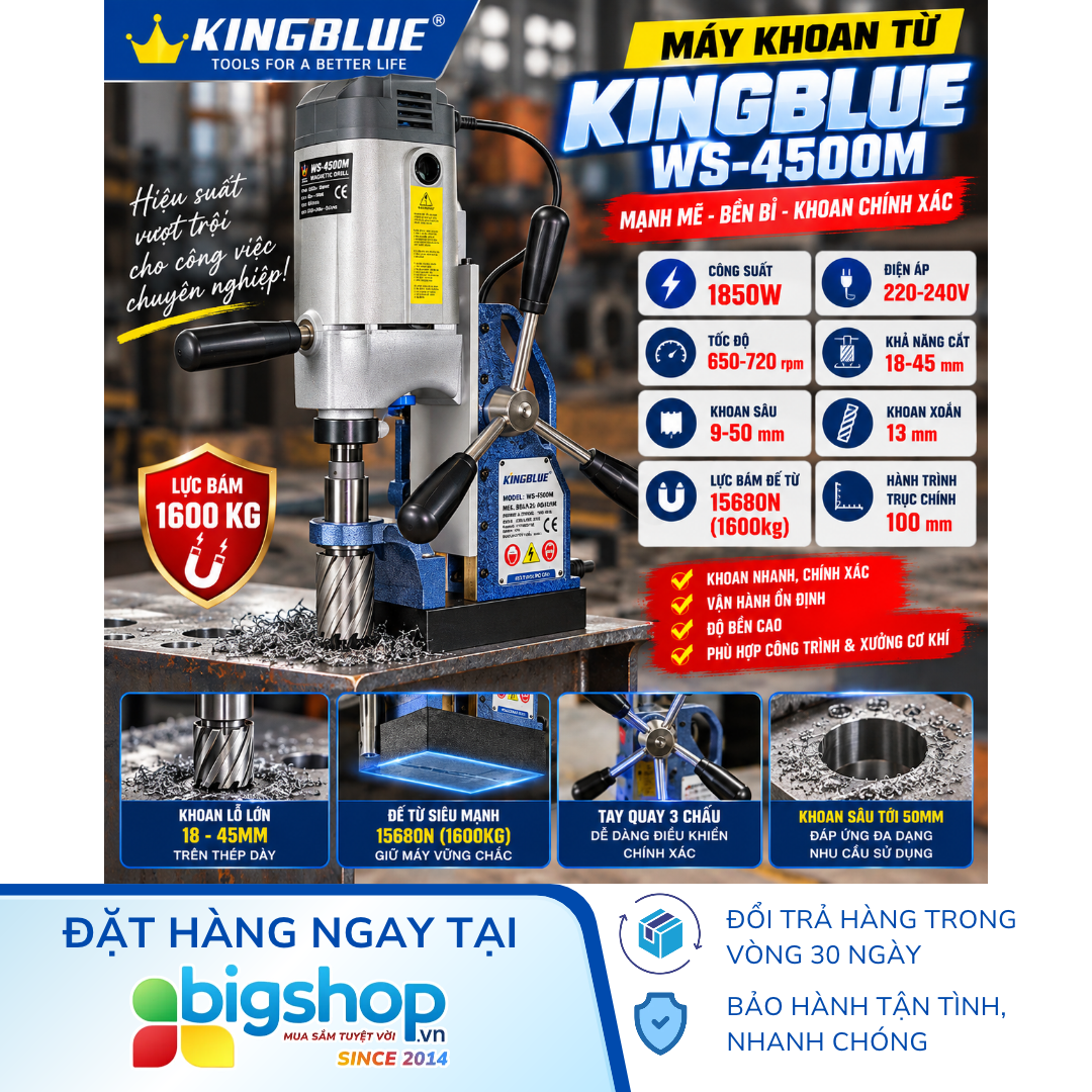 Máy khoan từ KINGBLUE WS-4500M (Wing Speed/Miyanach) - Công suất 1850W, sản xuất tại Đài Loan