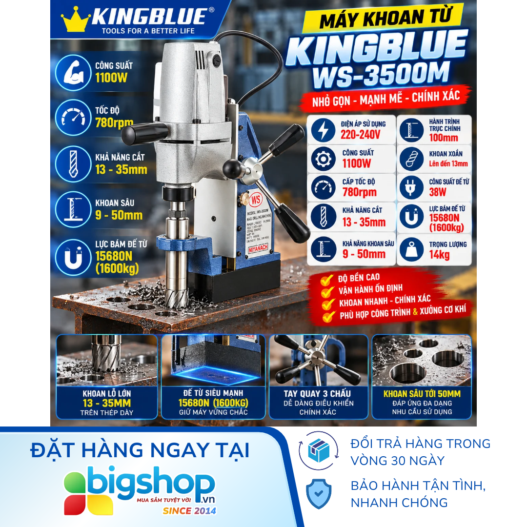 Máy khoan từ KINGBLUE WS-3500M (Wing Speed/Miyanach) - Công suất 1100W, sản xuất tại Đài Loan