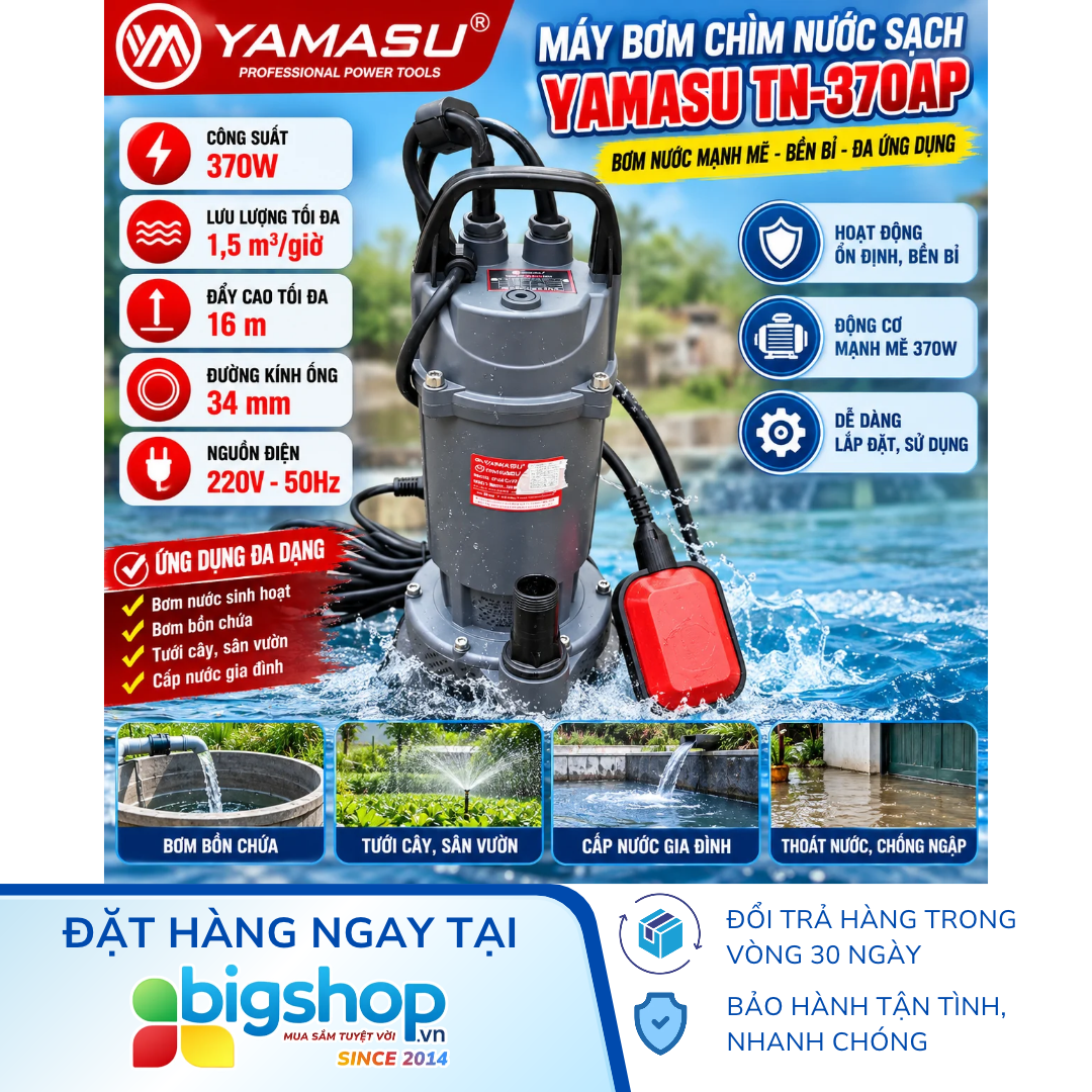 Máy bơm chìm nước sạch YAMASU TN-370AP - Công suất 370W, đẩy cao 16m