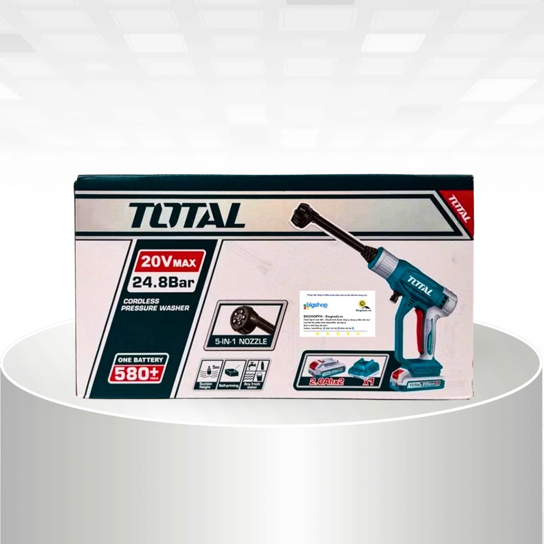 Máy xịt rửa dùng pin 20V TOTAL TPWLI20582 (2 pin 2.0Ah và sạc)