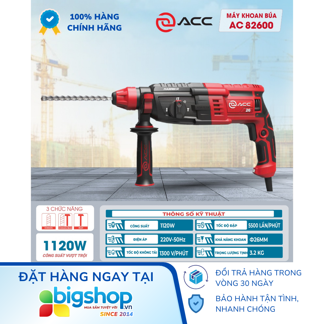 Máy khoan búa ACC AC82600 (Công suất 1120W, mũi 26mm)