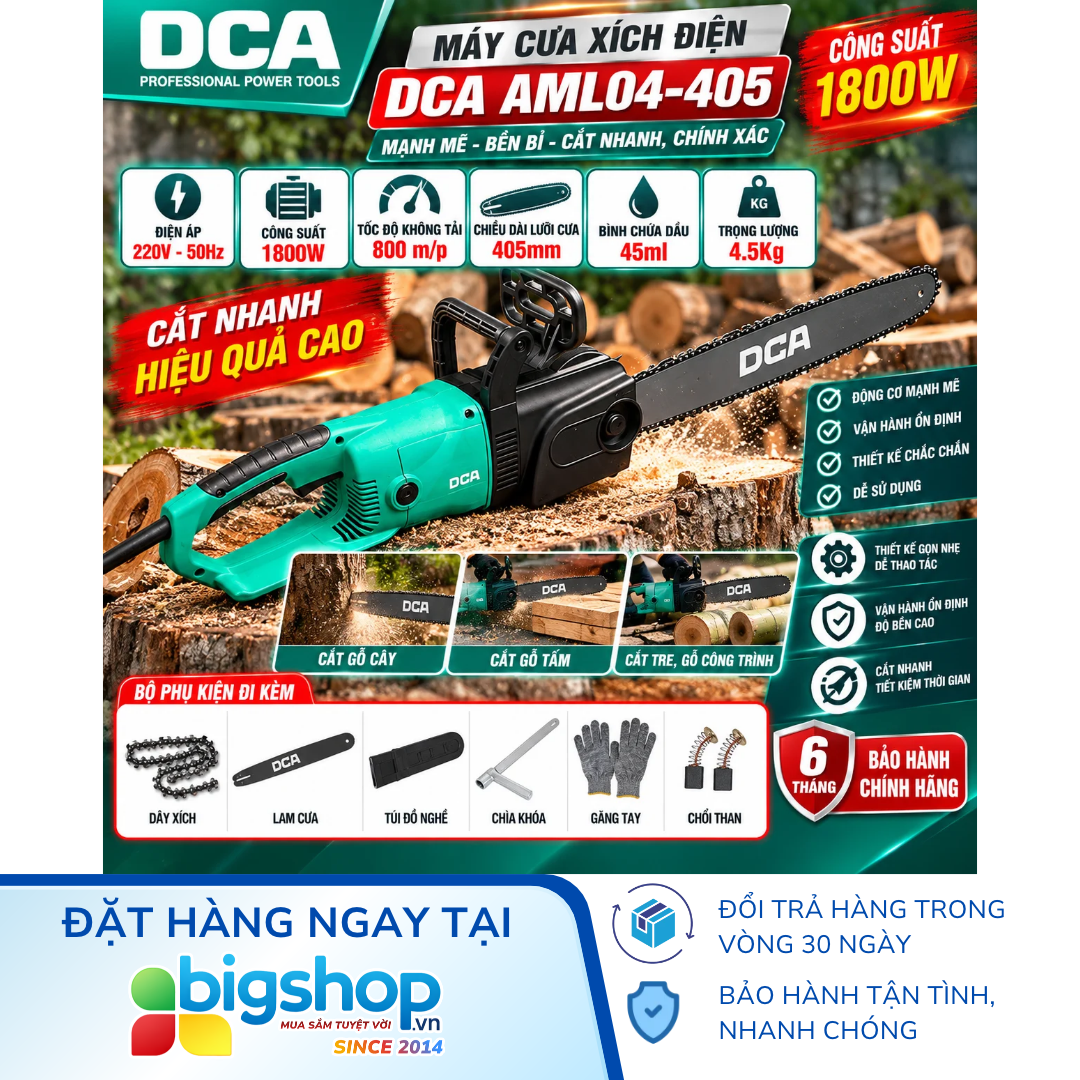 Máy cưa xích điện DCA AML04-405 (Công suất 1800W, dài 405mm)