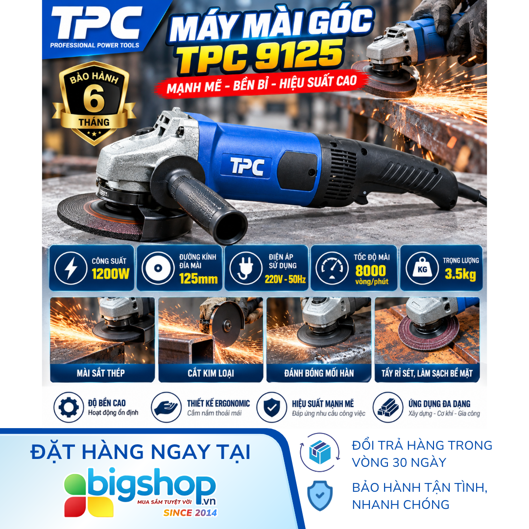 Máy mài góc TPC 9125 (Công suất 1200W, đĩa 125mm)