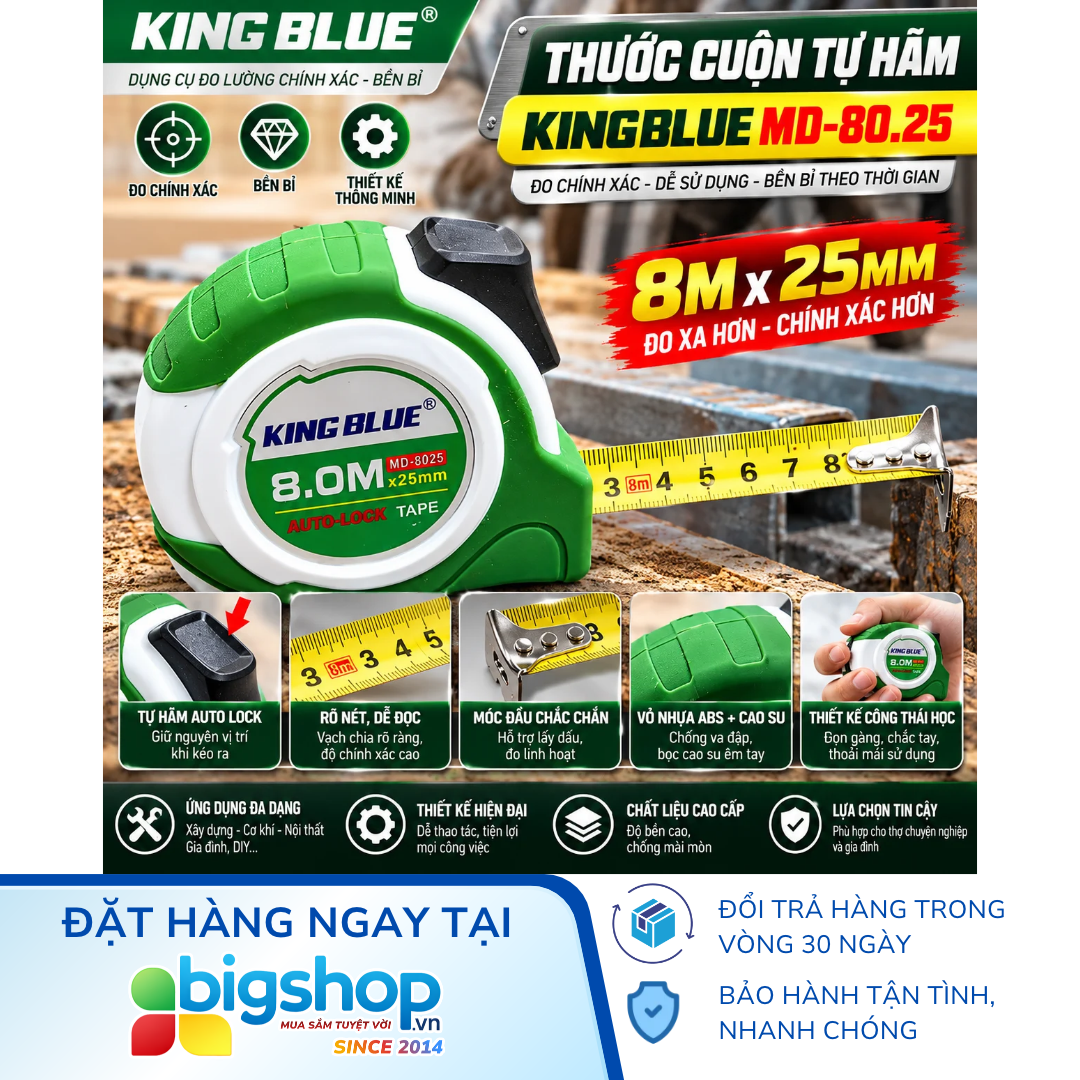 Thước cuộn tự hãm KINGBLUE MD-80.25 (Dài tối đa 8m)