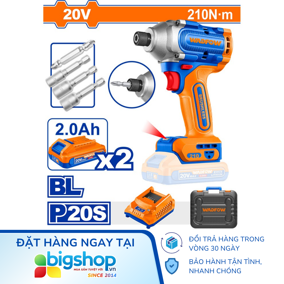 Máy siết vít dùng pin 20V WADFOW WCD2B21 (Lực siết 210Nm) - 2 pin 2.0Ah và sạc