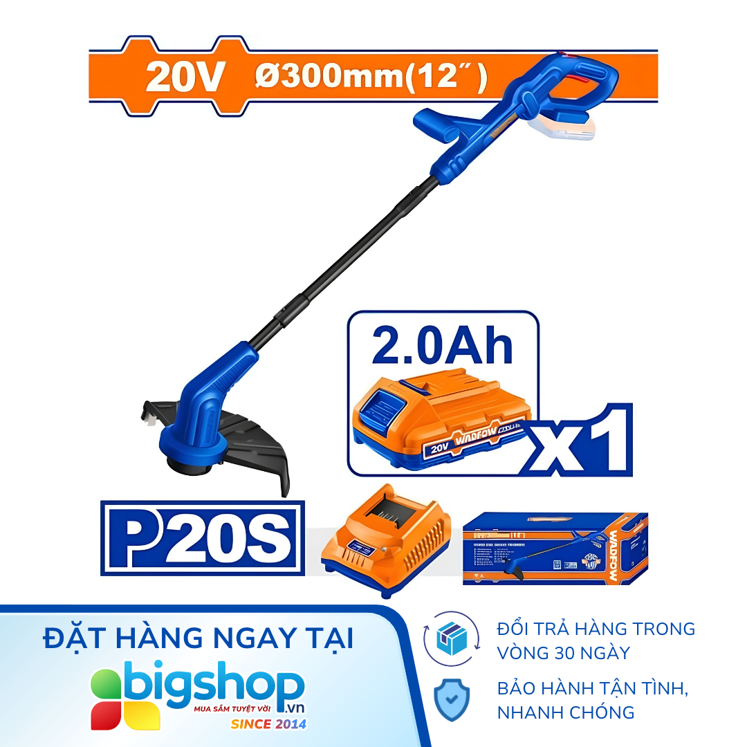 Máy cắt cỏ dùng pin 20V WADFOW WGTP535 (Đường kính cắt 300mm) - 1 pin 2.0Ah và sạc