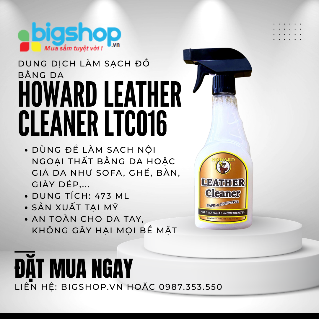 Dung dịch làm sạch ghế da, sofa da, nội thất HOWARD LEATHER CLEANER LTC016, 473ML