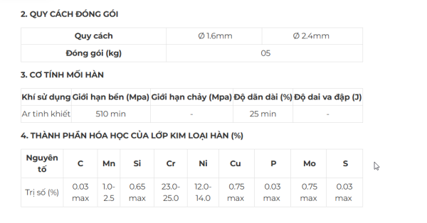 Que hàn TIG inox 309, 5kg/ hộp Gemini 1.6, 2.4mm
