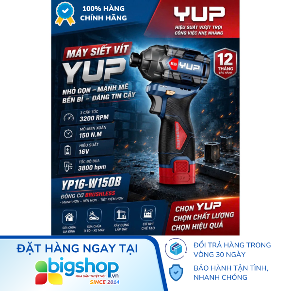 Máy siết vít dùng pin YUPAI YP16-W150B (Lực siết 150Nm)