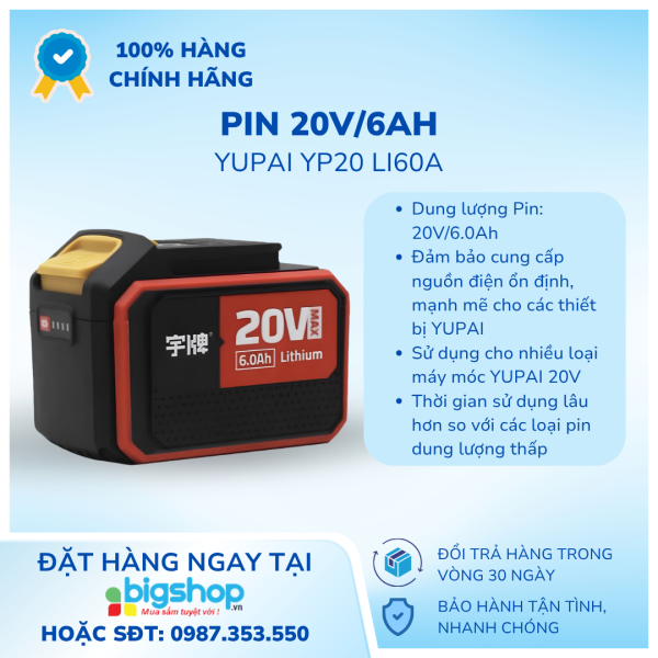 Pin YUPAI YP20 Li60A, 20V/6AH 