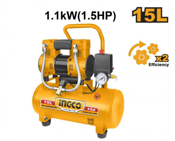 Máy nén khí  không dầu 15L- 1100W(1.5HP) INGCO ACS111152