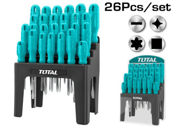 Bộ 26 tua vít dẹp, bake, sao, vuông TOTAL THTDC252601