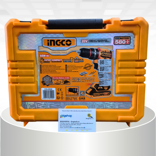 Máy khoan búa pin 20V 66Nm INGCO CIDLI20668 (2 pin 2.0Ah và 1 sạc)