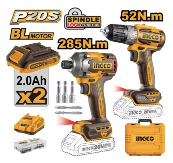 Bộ combo Máy khoan & máy siết vít dùng pin 20V INGCO CKLI20272