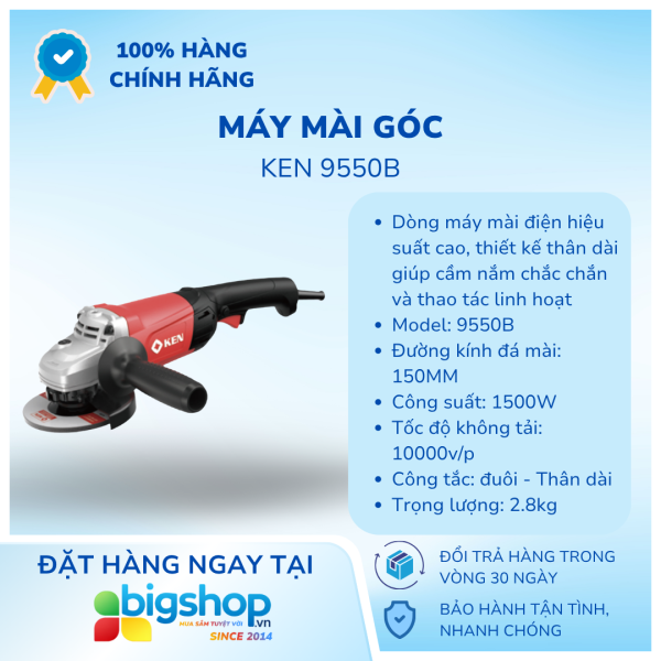 Máy mài góc KEN 9550B – Công suất 1500W, đá mài 150mm