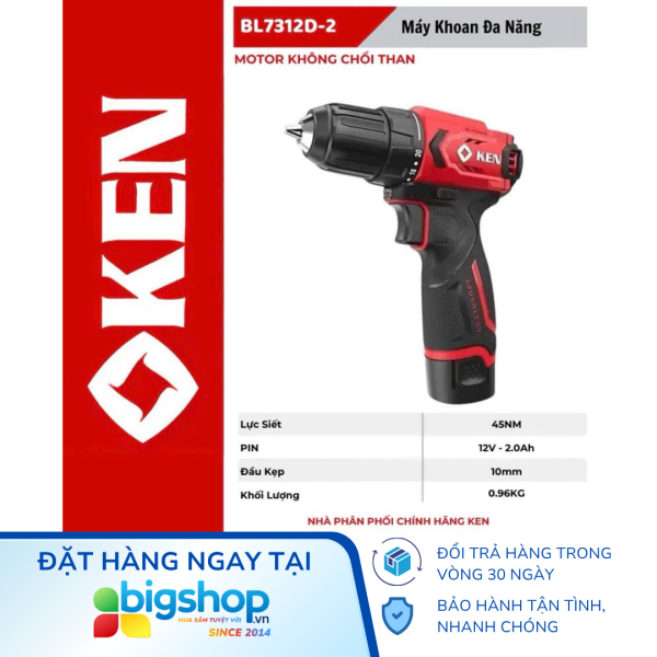 Máy khoan động lực dùng pin 12V KEN BL7312D-2 (45Nm)