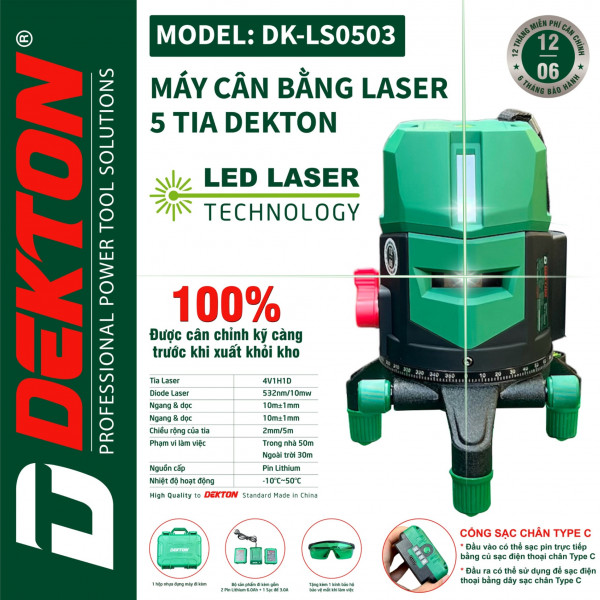 Máy cân bằng laser 5 tia xanh DEKTON DK-LS0503