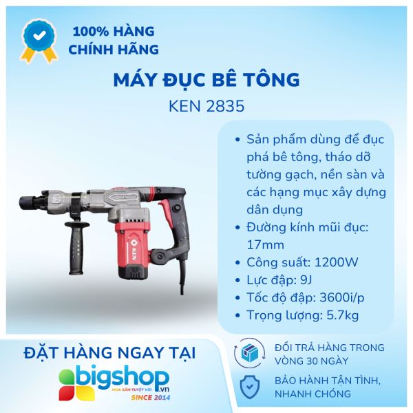 Máy đục bê tông 17mm KEN 2835 (Công suất 1200W)