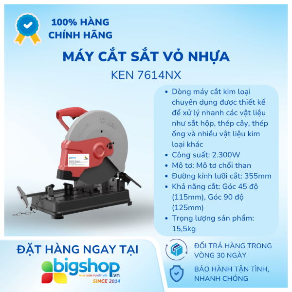 Máy cắt sắt vỏ nhựa KEN 7614NX (CS 2300W, lưỡi 355mm)