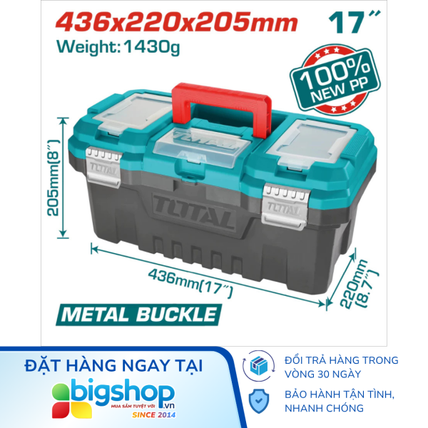Hộp nhựa đựng công cụ 17 inch khóa kim loại TOTAL TPBX0172