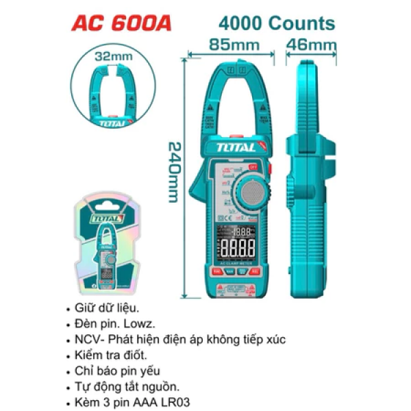 Kềm đo AC kỹ thuật số TOTAL TMT766001