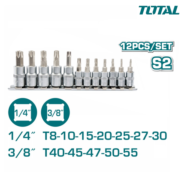 Bộ 12 đầu tuýp lục giác bông sao TOTAL THT1438121