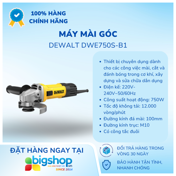 Máy mài góc Dewalt DWE750S-B1 (CS 750W, đá mài 100mm)