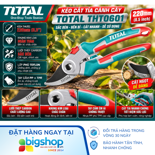 Kéo cắt tỉa cành cây TOTAL THT0601 (220mm - 8.5 inch)