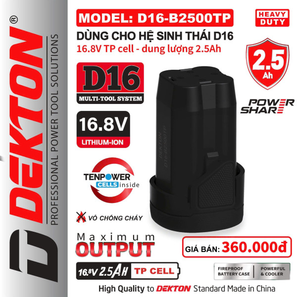 Pin 2.5Ah DEKTON D16-B2500TP