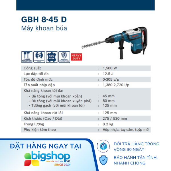 Máy khoan búa Bosch GBH 8-45 D (CS 1500W)