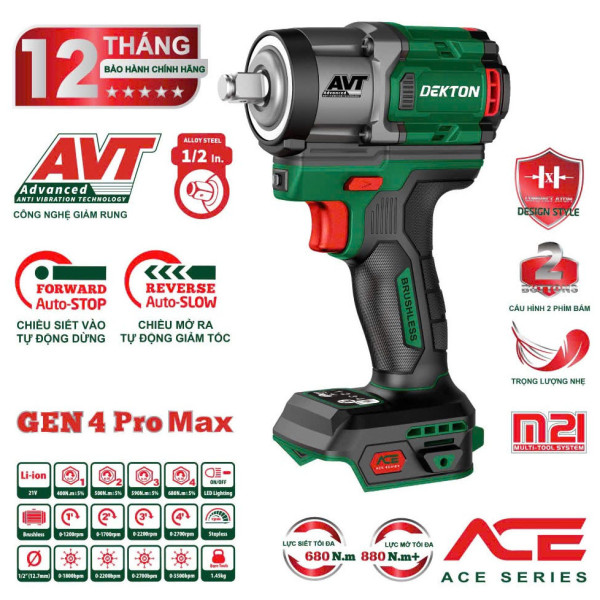 Máy vặn bulong dùng pin DEKTON M21-IW680PROMAX, 680N.m (GEN 4)