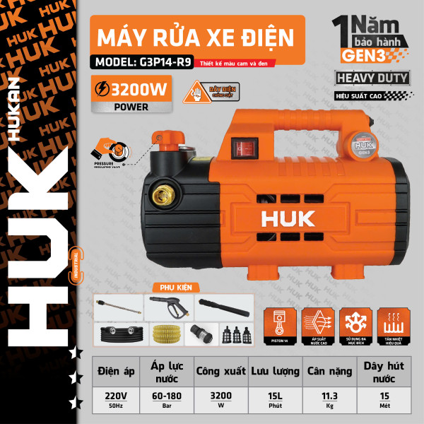 Máy rửa xe dùng điện có chỉnh áp HUAKN (GEN3) G3P14-R9