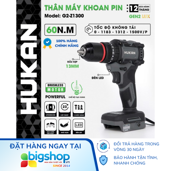 Máy khoan pin HUKAN G2-Z1300 (GEN 2 LUX) - Thân máy