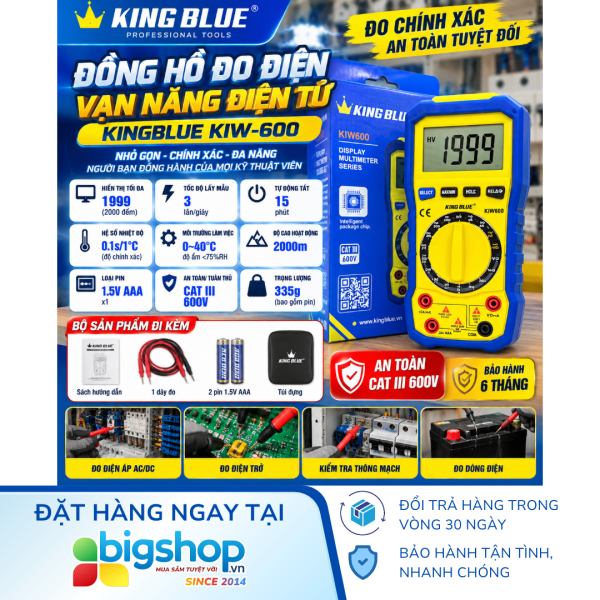 Đồng hồ đo điện vạn năng điện tử 600V KINGBLUE KIW-600