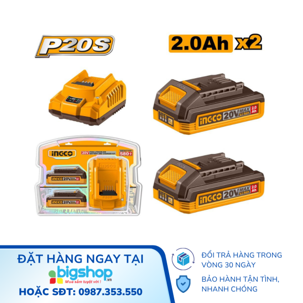 Bộ 2 pin 2.0Ah và 1 sạc INGCO FBCPK1222 chính hãng