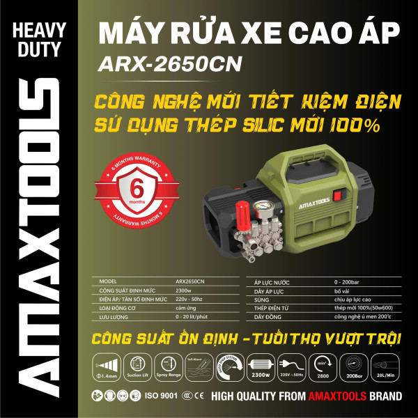 Máy Rửa Xe Cao Áp ARX-2650CN Chính Hãng ,  2300W, Áp Lực 200Bar