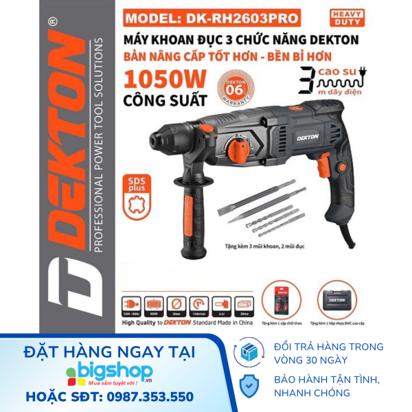 Máy Khoan Bê Tông 3 Chức Năng 1050W DEKTON DK-RH2603PRO
