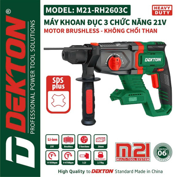 Máy khoan bê tông pin 3 chức năng Dekton M21-RH2603C , lực 3.2J