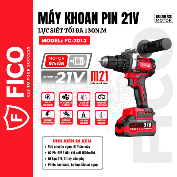Máy Khoan Pin 21V, 130N.m FICO FC-2013
