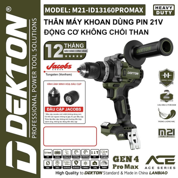 Máy khoan pin 21V Dekton M21-ID13160PROMAX – 3 chế độ, chống lật cổ tay