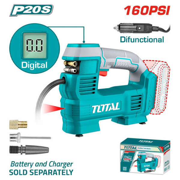 Máy Bơm Hơi Dùng Pin 20V  hoặc dùng tẩu Total TACLI2012, 160 PSI