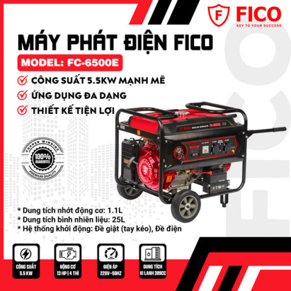 Máy phát điện FICO FC-6500E | Công suất 5.5kW, động cơ 13HP